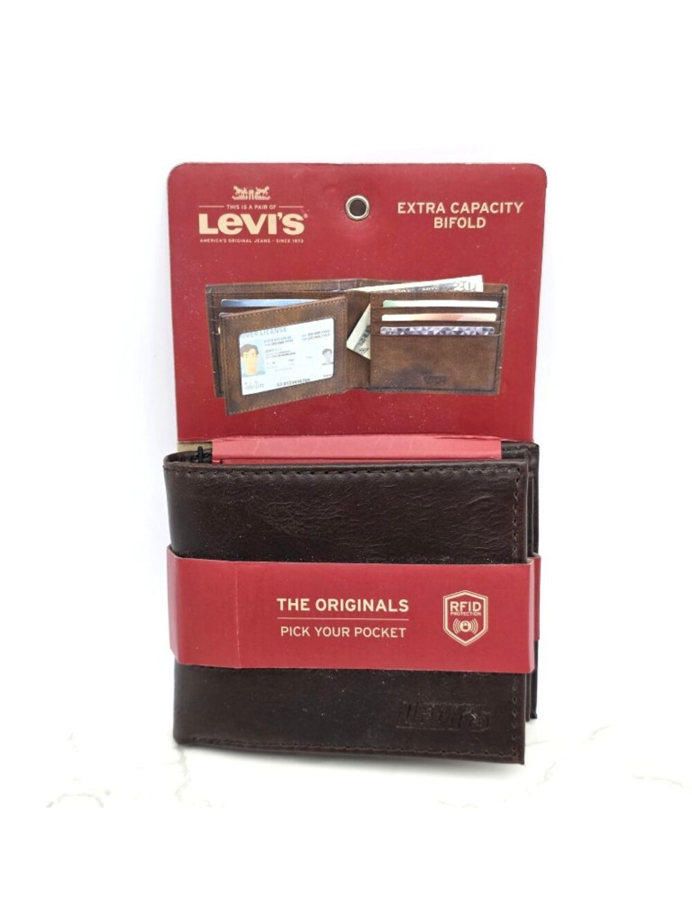 Levi's Men Wallet Brown Leather RFID Protection Extra Capacity Bifold Travel NEW